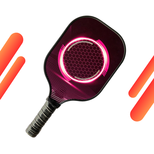 Equip Pickleball carbon fiber and wooden paddles showcased on pickleball court, highlighting different paddle shapes and grips