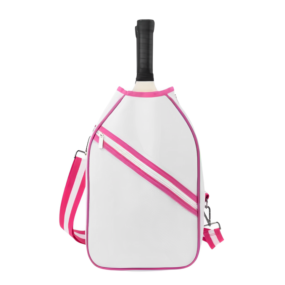 White & Pink Pickleball Paddle Compact Bag - Shoulder Strap