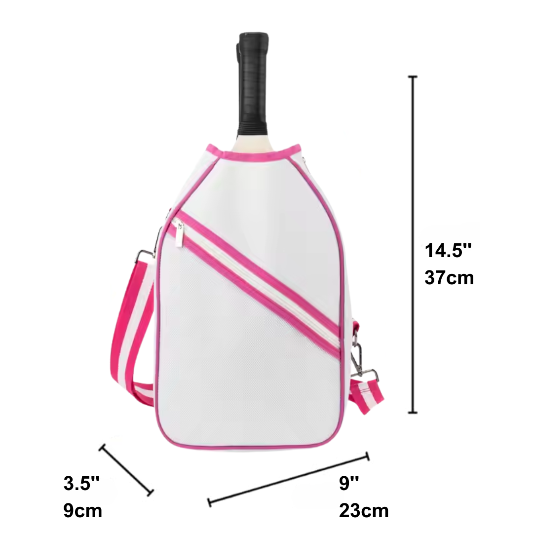 White & Pink Pickleball Paddle Compact Bag - Shoulder Strap