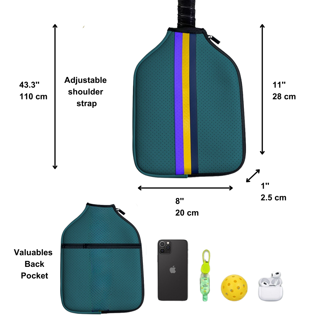 Forest Green Stripe Waterproof Neoprene Pickleball Paddle Case