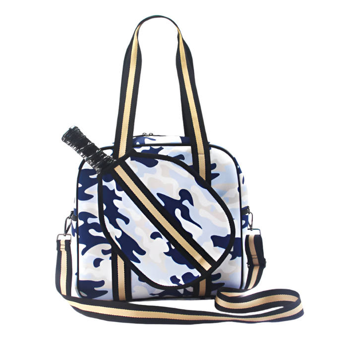 Blue Camo Pickleball Bag with Beige and Black Straps
