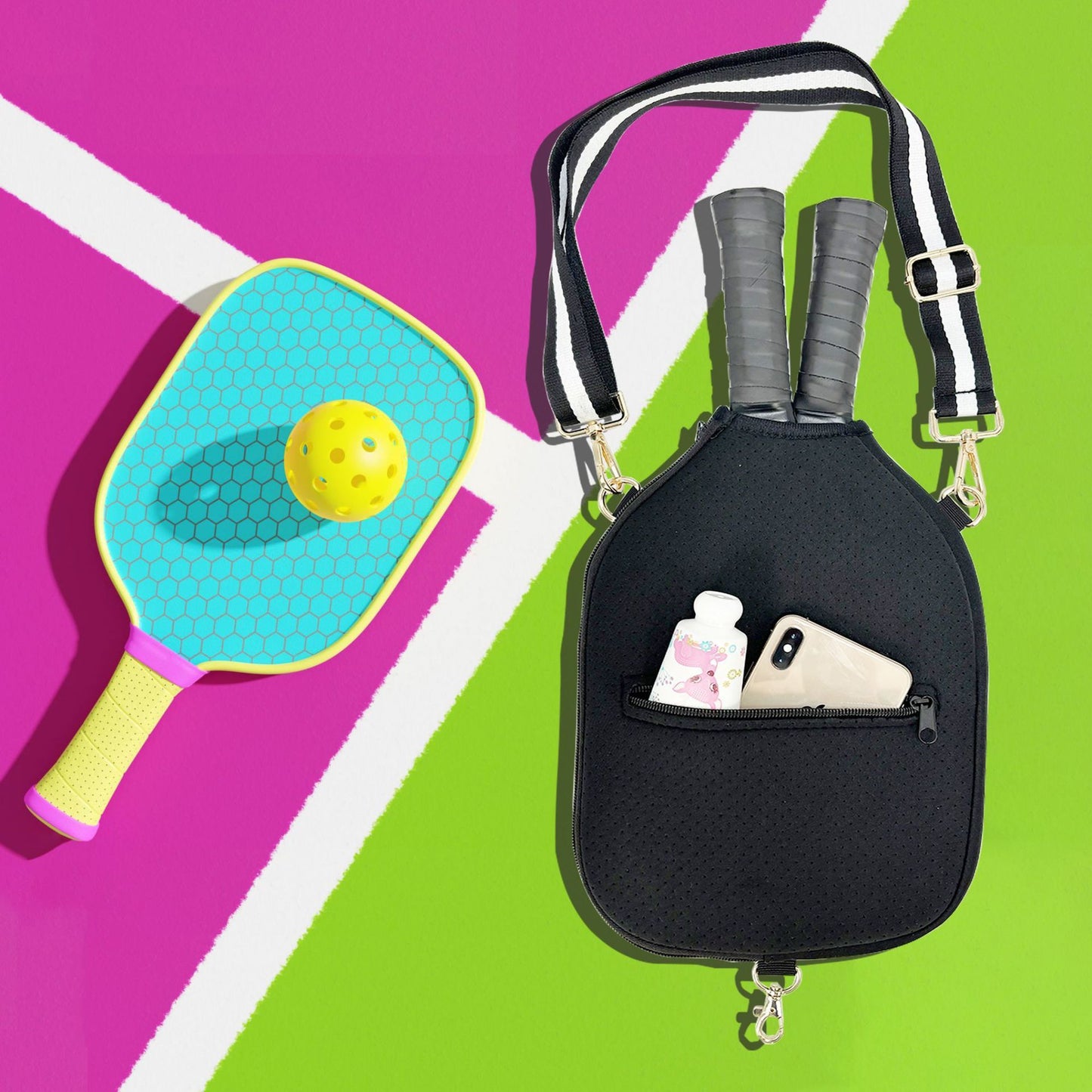 Black Neoprene Pickleball Paddle Cover with pocket – Light & Protective
