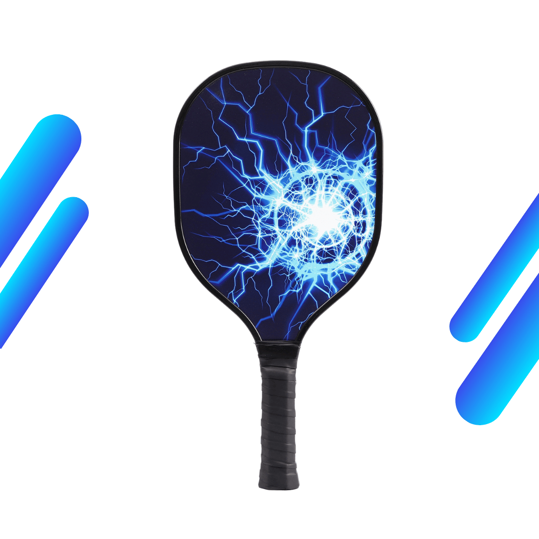 Blue Lightning Bolt & Black Grip USAPA Wooden Pickleball Paddle