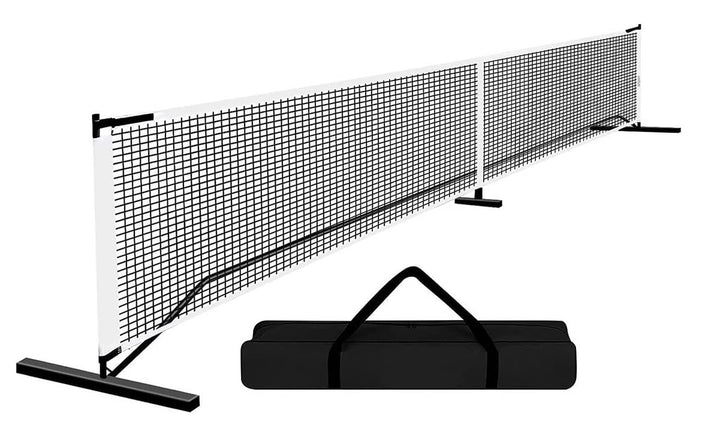 
Portable pickleball net with a black carry bag