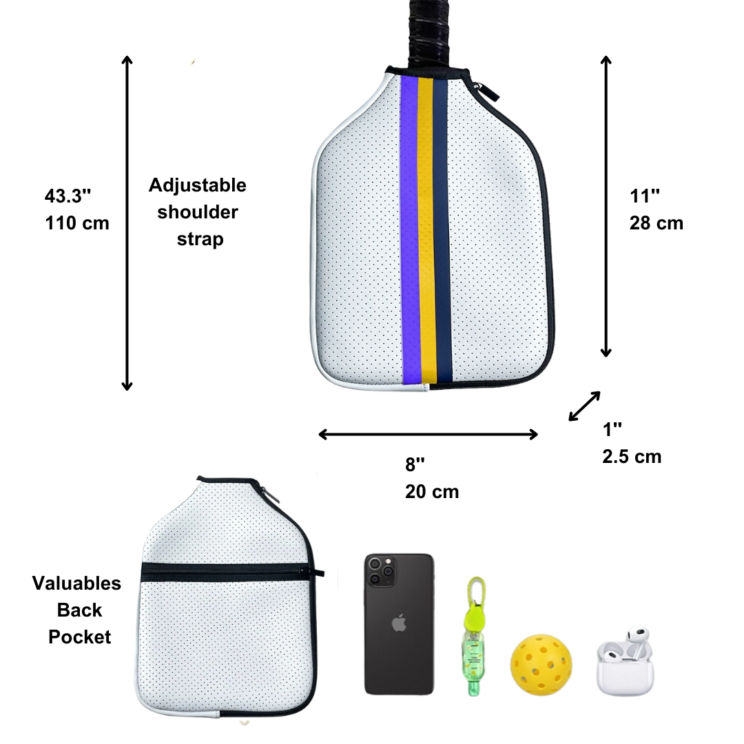 White Racing Stripe Waterproof Neoprene Pickleball Paddle Case