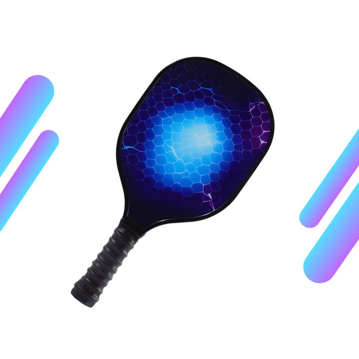
Blue Hexagonal & Black Grip Wooden Pickleball Paddle